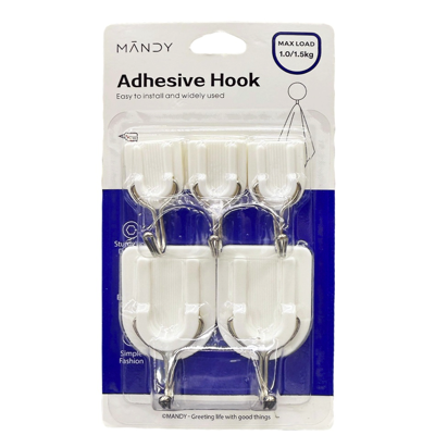 MANDY Assortment Household Self Adhesive Hooks 5PC/PACK (1.0KG & 1.5KG Load)